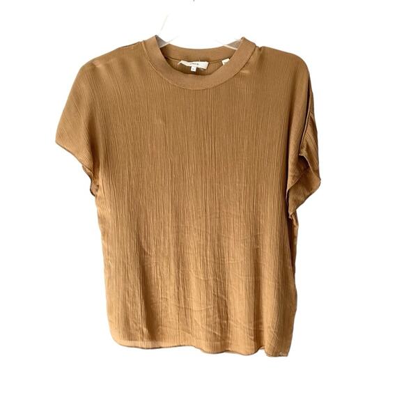 Vince Round Neck Silk Brown Crinkle Top Blouse size XS - Picture 4 of 10